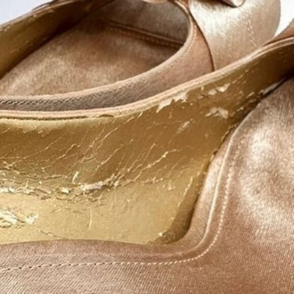 Nina Beige Satin Peep-Toe Heels Formal Ruffle Glam Party Womens 9 Cocktail Dress - Picture 9 of 15